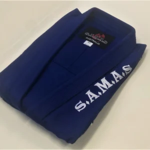 SAMAS Blue BJJ Gi, includes White Belt. available in Kids Sizes and Custom Design