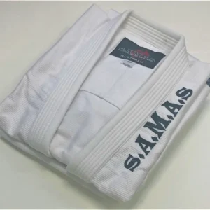 SAMAS White BJJ Gi, includes White Belt. available in Kids Sizes and Custom Design